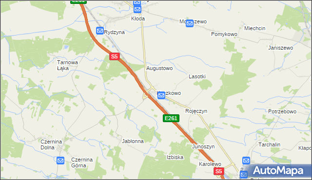 mapa Kaczkowo gmina Rydzyna, Kaczkowo gmina Rydzyna na mapie Targeo