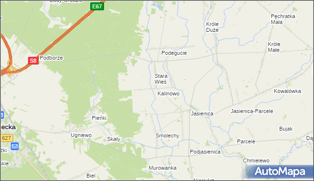 mapa Kalinowo gmina Ostrów Mazowiecka, Kalinowo gmina Ostrów Mazowiecka na mapie Targeo