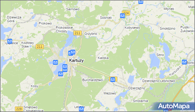 mapa Kaliska gmina Kartuzy, Kaliska gmina Kartuzy na mapie Targeo