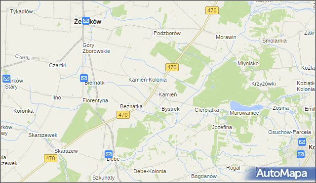 mapa Kamień gmina Ceków-Kolonia, Kamień gmina Ceków-Kolonia na mapie Targeo