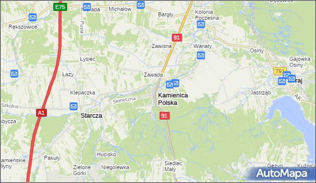 mapa Kamienica Polska, Kamienica Polska na mapie Targeo