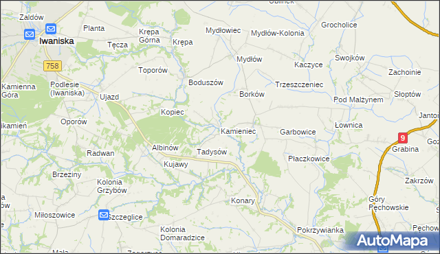 mapa Kamieniec gmina Iwaniska, Kamieniec gmina Iwaniska na mapie Targeo