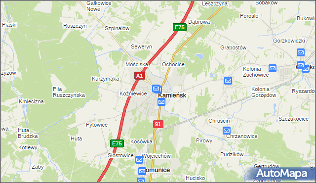 mapa Kamieńsk, Kamieńsk na mapie Targeo