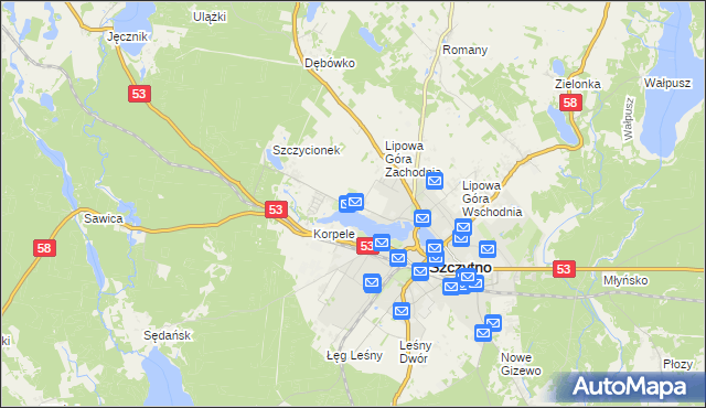 mapa Kamionek gmina Szczytno, Kamionek gmina Szczytno na mapie Targeo