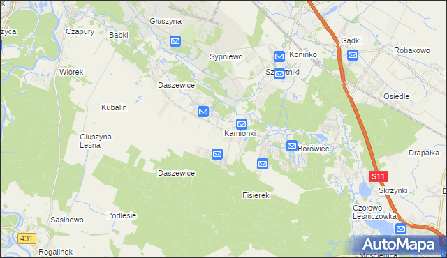 mapa Kamionki gmina Kórnik, Kamionki gmina Kórnik na mapie Targeo