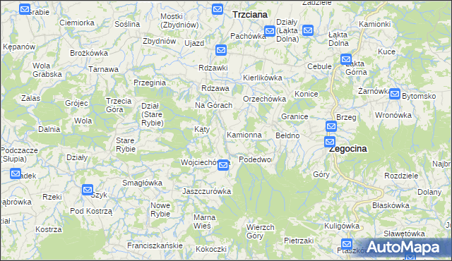 mapa Kamionna gmina Trzciana, Kamionna gmina Trzciana na mapie Targeo