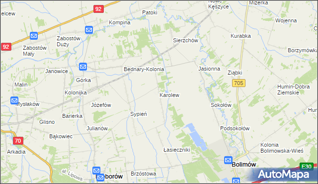 mapa Karolew gmina Nieborów, Karolew gmina Nieborów na mapie Targeo