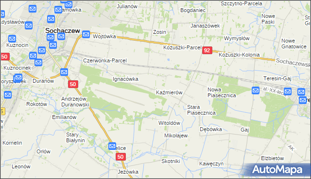 mapa Kaźmierów gmina Sochaczew, Kaźmierów gmina Sochaczew na mapie Targeo