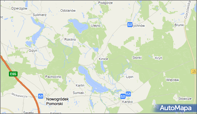 mapa Kinice gmina Nowogródek Pomorski, Kinice gmina Nowogródek Pomorski na mapie Targeo