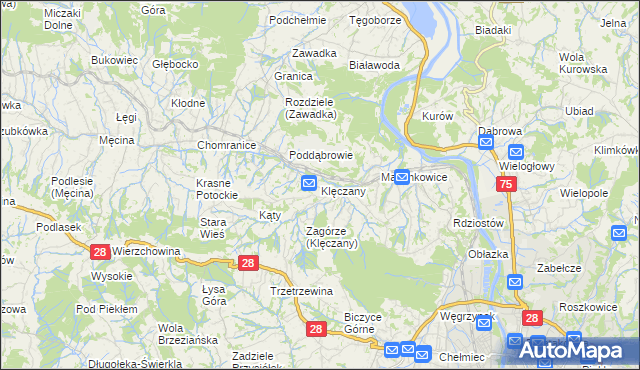 mapa Klęczany gmina Chełmiec, Klęczany gmina Chełmiec na mapie Targeo