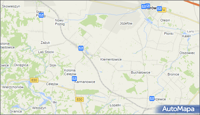 mapa Klementowice, Klementowice na mapie Targeo