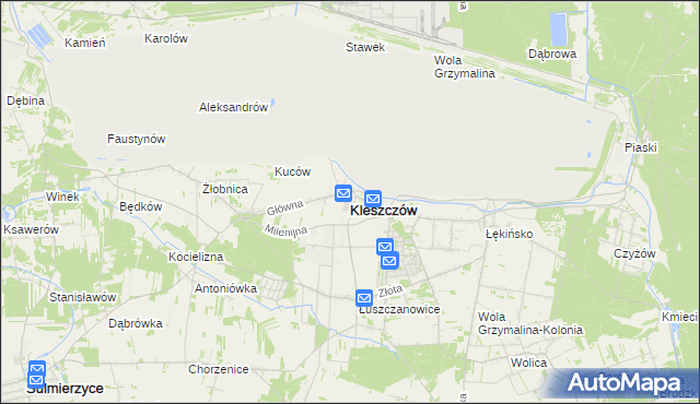 mapa Kleszczów powiat bełchatowski, Kleszczów powiat bełchatowski na mapie Targeo