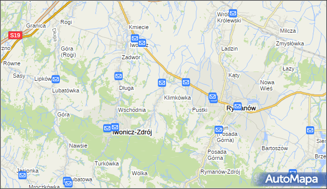 mapa Klimkówka gmina Rymanów, Klimkówka gmina Rymanów na mapie Targeo