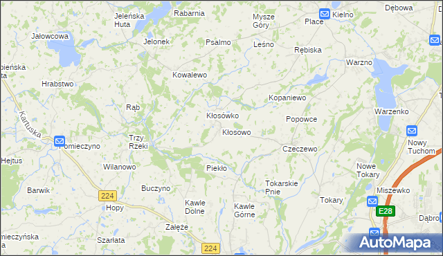 mapa Kłosowo gmina Przodkowo, Kłosowo gmina Przodkowo na mapie Targeo