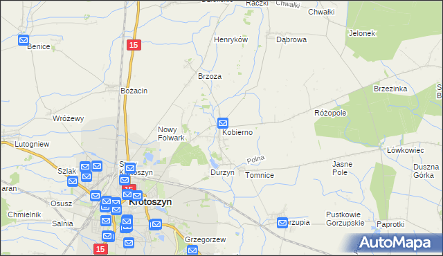 mapa Kobierno gmina Krotoszyn, Kobierno gmina Krotoszyn na mapie Targeo