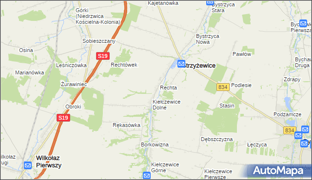 mapa Kolonia Kiełczewice Dolne, Kolonia Kiełczewice Dolne na mapie Targeo