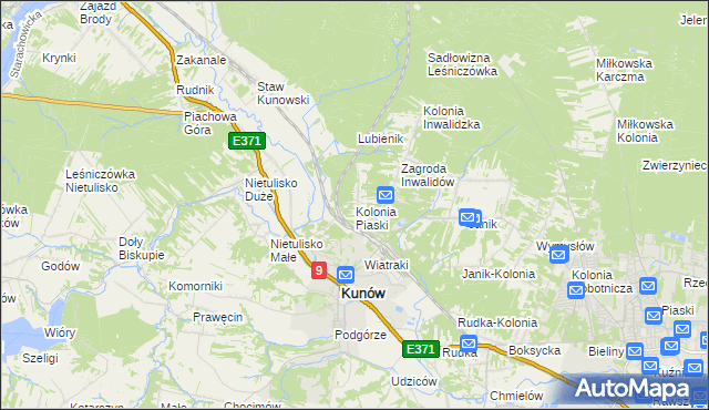 mapa Kolonia Piaski gmina Kunów, Kolonia Piaski gmina Kunów na mapie Targeo