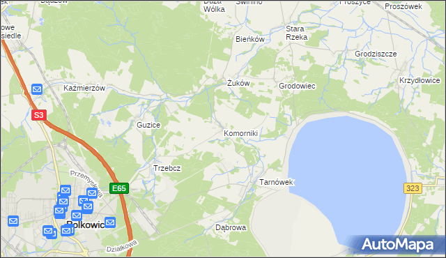 mapa Komorniki gmina Polkowice, Komorniki gmina Polkowice na mapie Targeo