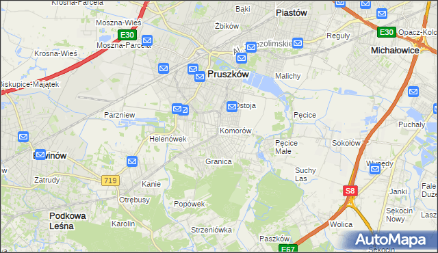 mapa Komorów gmina Michałowice, Komorów gmina Michałowice na mapie Targeo