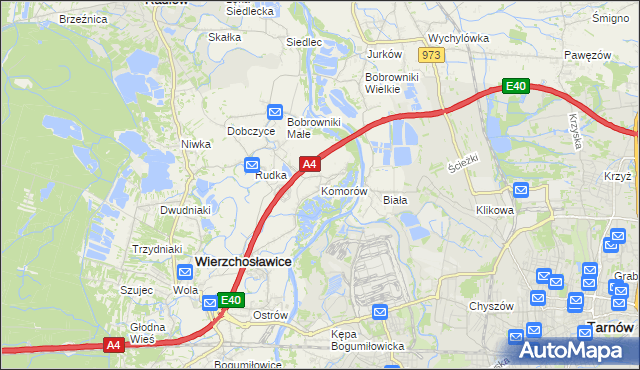 mapa Komorów gmina Wierzchosławice, Komorów gmina Wierzchosławice na mapie Targeo