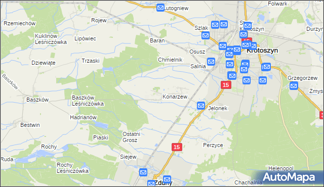 mapa Konarzew gmina Zduny, Konarzew gmina Zduny na mapie Targeo