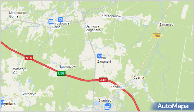 mapa Konin Żagański, Konin Żagański na mapie Targeo