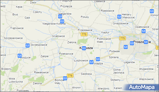 mapa Koniusza powiat proszowicki, Koniusza powiat proszowicki na mapie Targeo