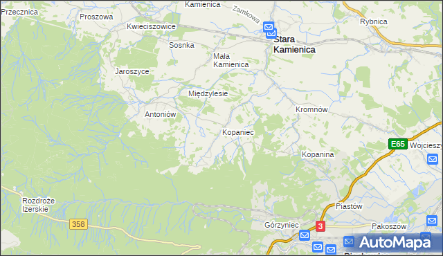 mapa Kopaniec gmina Stara Kamienica, Kopaniec gmina Stara Kamienica na mapie Targeo