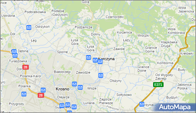 mapa Korczyna powiat krośnieński, Korczyna powiat krośnieński na mapie Targeo