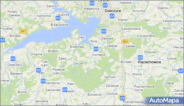 mapa Kornatka gmina Dobczyce, Kornatka gmina Dobczyce na mapie Targeo