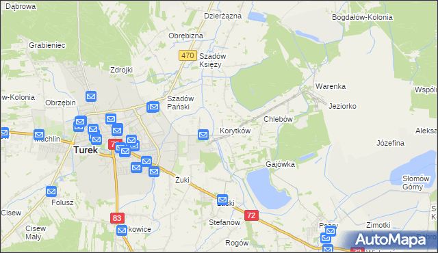 mapa Korytków gmina Turek, Korytków gmina Turek na mapie Targeo