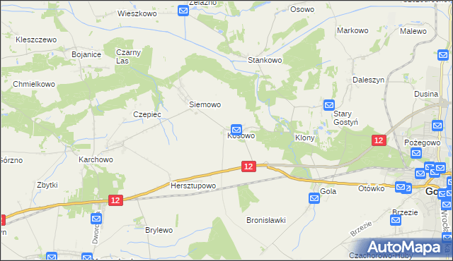 mapa Kosowo gmina Gostyń, Kosowo gmina Gostyń na mapie Targeo