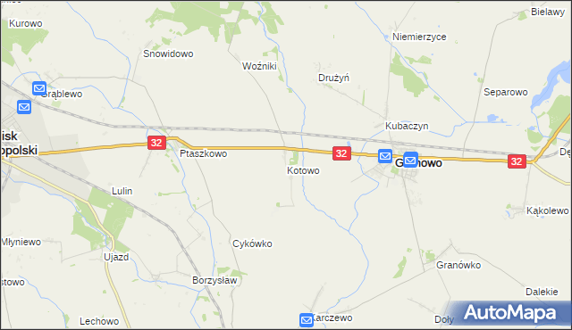 mapa Kotowo gmina Granowo, Kotowo gmina Granowo na mapie Targeo