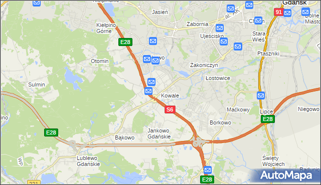 mapa Kowale gmina Kolbudy, Kowale gmina Kolbudy na mapie Targeo