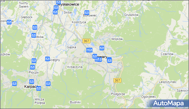 mapa Kowary powiat jeleniogórski, Kowary powiat jeleniogórski na mapie Targeo