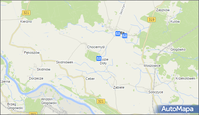 mapa Kozie Doły gmina Kotla, Kozie Doły gmina Kotla na mapie Targeo