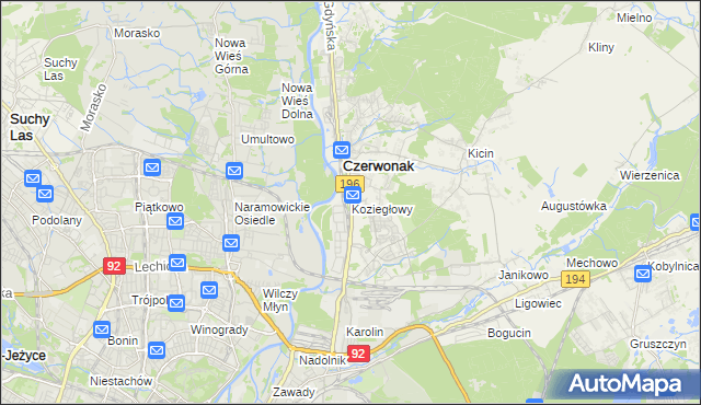 mapa Koziegłowy gmina Czerwonak, Koziegłowy gmina Czerwonak na mapie Targeo