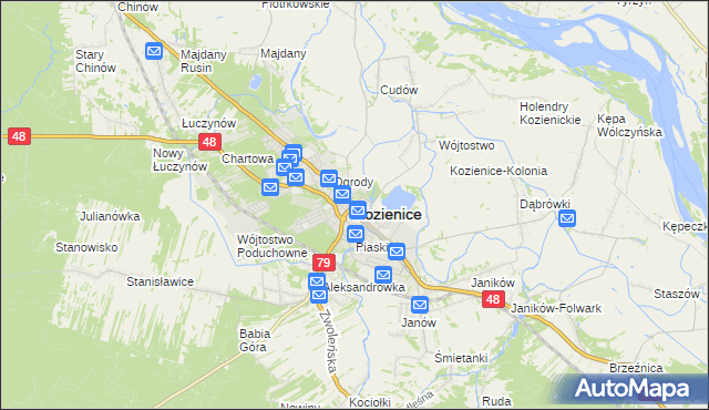 mapa Kozienice, Kozienice na mapie Targeo