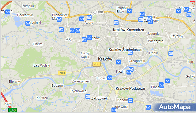 mapa Krakowa, Kraków na mapie Targeo
