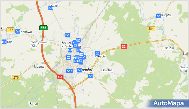 mapa Krężoły gmina Sulechów, Krężoły gmina Sulechów na mapie Targeo