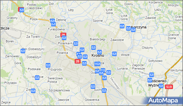 mapa Krosna, Krosno na mapie Targeo
