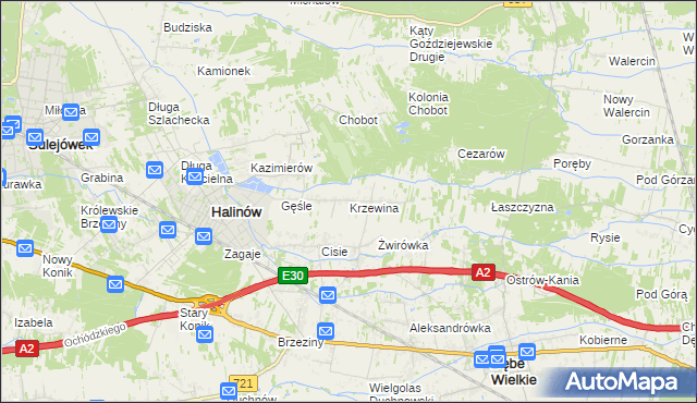 mapa Krzewina gmina Halinów, Krzewina gmina Halinów na mapie Targeo