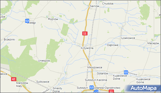 mapa Krzywizna, Krzywizna na mapie Targeo