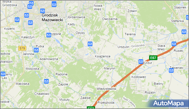 mapa Książenice gmina Grodzisk Mazowiecki, Książenice gmina Grodzisk Mazowiecki na mapie Targeo