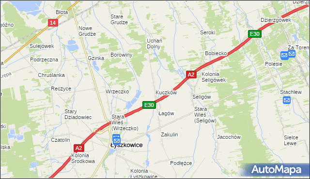 mapa Kuczków gmina Łyszkowice, Kuczków gmina Łyszkowice na mapie Targeo