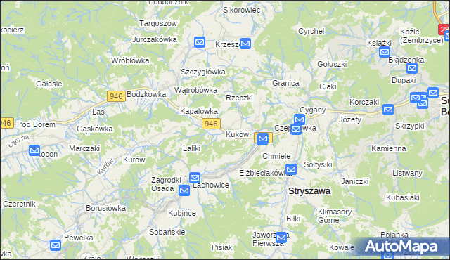 mapa Kuków gmina Stryszawa, Kuków gmina Stryszawa na mapie Targeo
