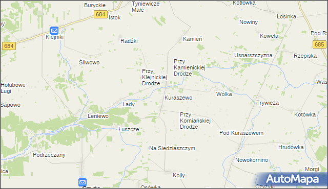 mapa Kuraszewo gmina Czyże, Kuraszewo gmina Czyże na mapie Targeo
