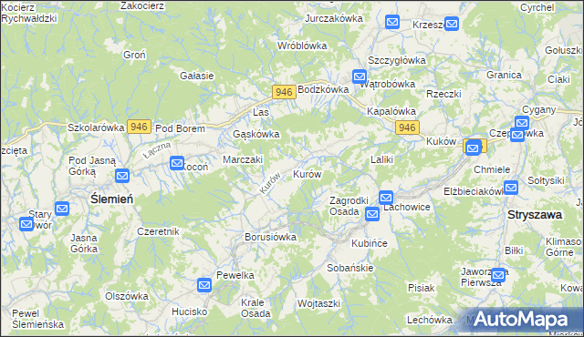 mapa Kurów gmina Stryszawa, Kurów gmina Stryszawa na mapie Targeo