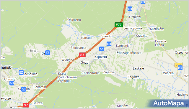mapa Łączna powiat skarżyski, Łączna powiat skarżyski na mapie Targeo