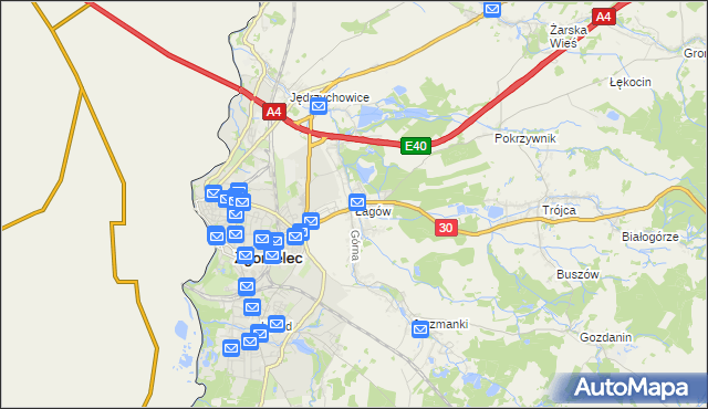 mapa Łagów gmina Zgorzelec, Łagów gmina Zgorzelec na mapie Targeo